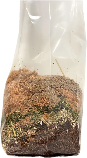 A grow bag of substrate with straw