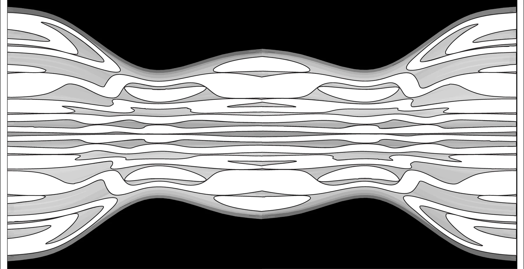 Longitudinal section of a printed column: white and grey channels running its length, narrowing at the seams