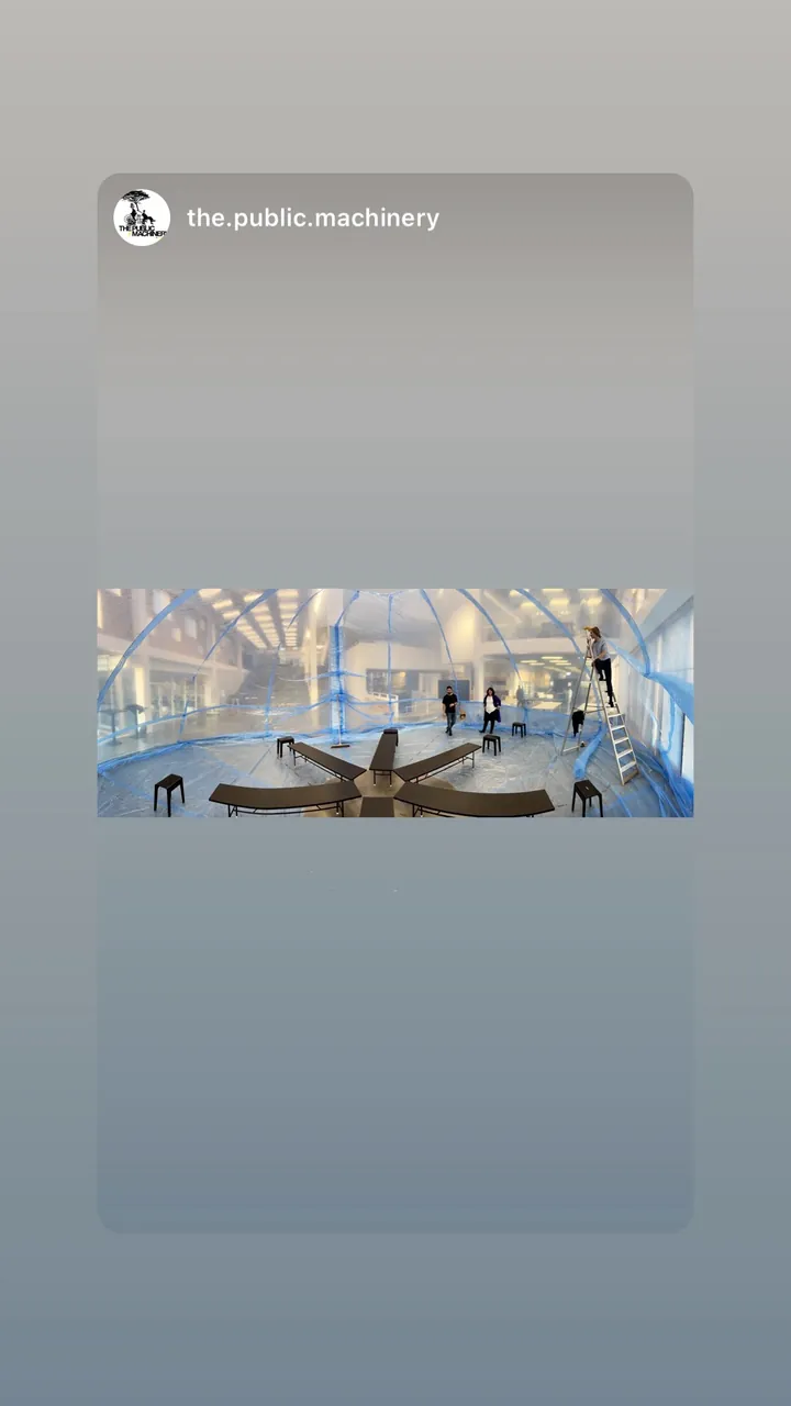 Story by the.public.machinery: the dome set up in the hall, seen from the balcony